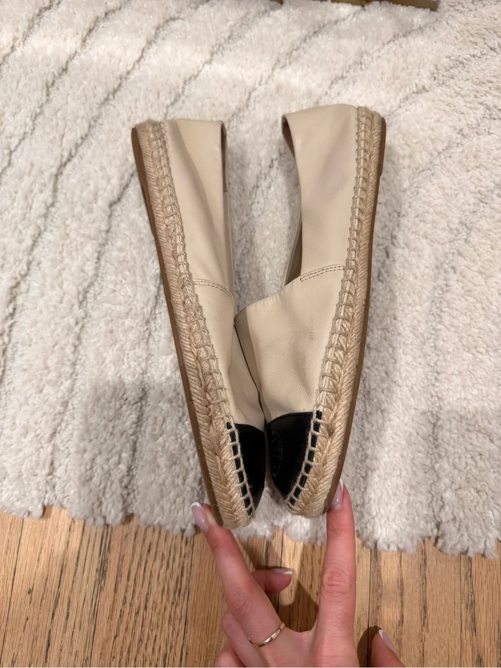 Tory Burch Colorblock Beige and Black Leather Espadrille Flats in sz. 8